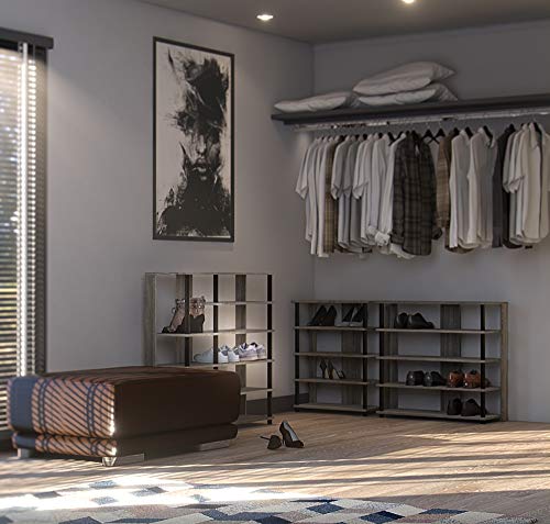 Furinno Turn-N-Tube 5 Tier Wide Shoe Rack, French Oak Grey/Black , 32 Inch Furinno