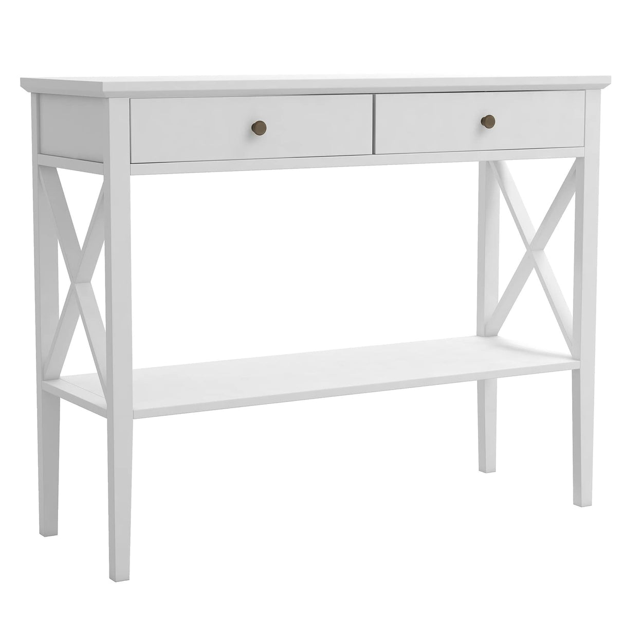 ChooChoo Console Table with Drawers, Narrow Wood Accent Sofa Table Entryway Table with Storage Shelf for Entryway, Front Hall, Hallway, Living Room, White ChooChoo