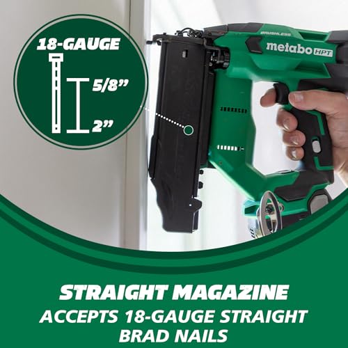 Metabo HPT 18V MultiVolt™ Cordless Brad Nailer Kit, 18 Gauge, 5/8" up to 2" Brad Nails, Includes (1) 18V 2.0Ah Lithium Ion Battery w/Fuel Gauge, Charger, Bag, Lifetime Power Tool Warranty, NT1850DFT Metabo HPT