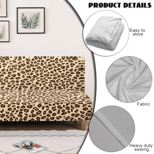 Garucesta Futon Cover with Elastic Bottom Armless Sofa Covers Non Slip Washable Couch Slipcover Scratch-Resistant Futon Sofa Slipcover for Dogs Cats, Leopard Print Beige Garucesta