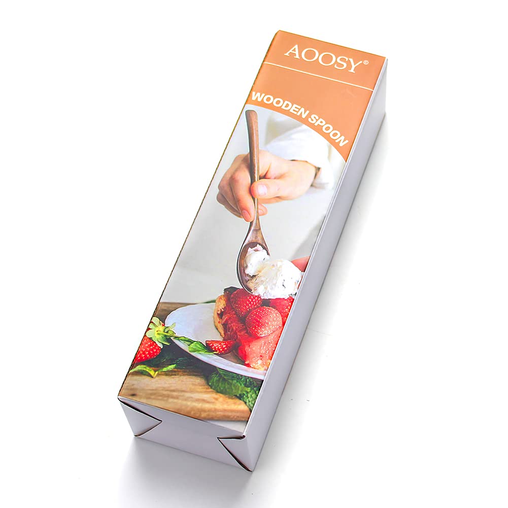 AOOSY Spoons, Wooden Spoons for Eating, 6 Pieces Japanese Natural Plant Ellipse Wooden Ladle Spoon Set for Cooking Mixing Stirring Honey Tea Soda Dessert Coconut Bowl Nonstick Pots Kitchen AOOSY