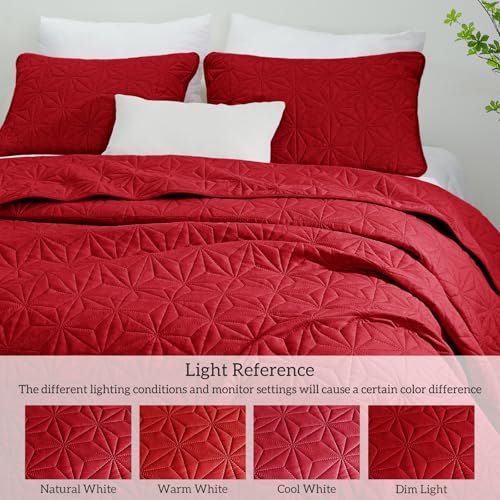 Whale Flotilla Twin Quilt Bedding Set, Soft Bright Red Bedspreads Quilts Twin XL Size for All Seasons, 2 Pieces Lightweight Geometric Star Pattern Coverlet Whale Flotilla