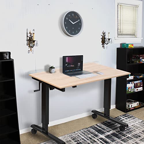 Stand Up Desk Store Crank Adjustable Height Rolling Standing Desk (Black Frame/Natural Walnut Top, 48" Wide) S Stand Up Desk Store