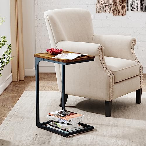 QEEIG C Table Side Table Set of 2 Living Room Sets C Shaped Couch Tray End Tables Farmhouse, Rustic Brown (017-30BN) QEEIG