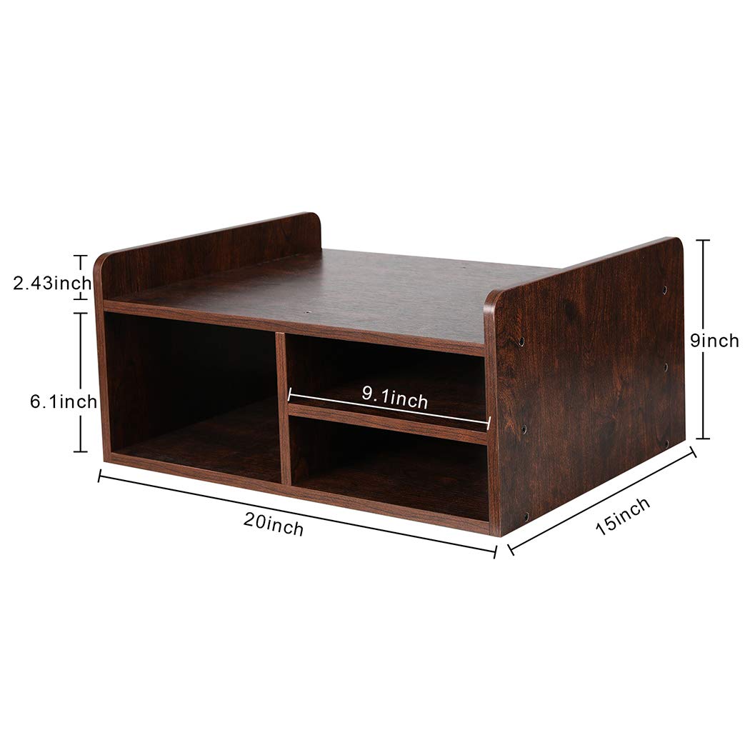 PAG Desktop Printer Stand with Storage, Paper Storage Holder Rack for Desk, Wooden Printer Organization for Home/Office, Retro Brown PAG