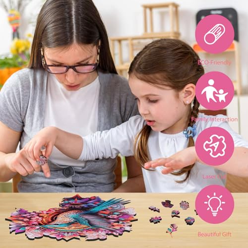 Ruikiyart Wooden Puzzles for Adults Mandala Hummingbird Jigsaw Puzzles 200Pcs Unique Shapes Bird Puzzles Great Gift for Adults and Couples on Valentine's Day,Women's Day 11.3 x 11.3 Inches Ruikiyart