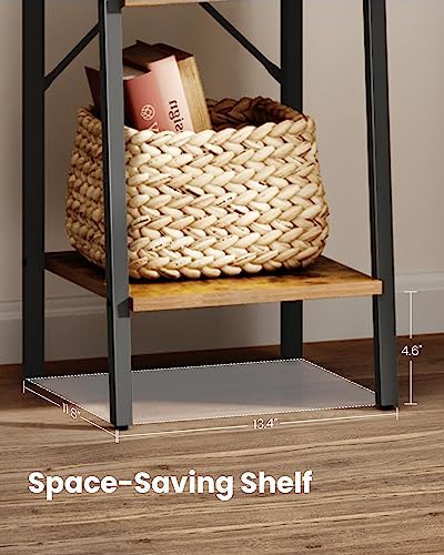 Hzuaneri 5-Tier Industrial Ladder Shelf in Rustic Brown with Hooks for Versatile Home Storage Hzuaneri