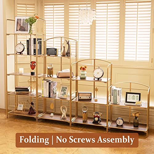 Crofy 3-Tier Gold Folding Bookshelf - Versatile Metal Bookcase for Stylish Storage Crofy
