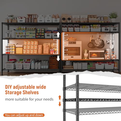 REIBII Storage Shelves 45.3''W Wire Shelving Unit 4 Tier Metal Shelves for Storage Rack Metal Shelving for Pantry Shelves Kitchen Steel Shelving, 45.3''W*63''H*17.7" D REIBII