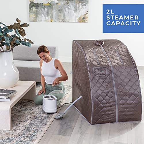 SereneLife Portable Steam Sauna - Single Person Detox Spa (Gray) - Includes Foldable Chair for Comfort, Foot Pad Heating Mat SereneLife
