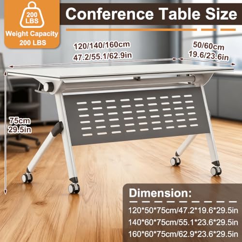 MOFGOE Folding Conference Table, Flip Top Training Table with Four Locking Wheels, Modular Office Desk with Strong Metal Frame, for Office, Conference Room, School,1 Pack,63 * 24 * 30in MOFGOE