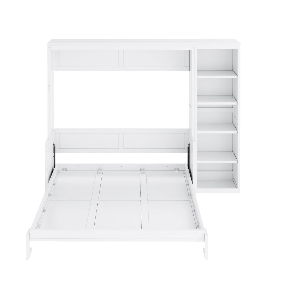 SOFTSEA Full Size Horizontal Murphy Bed with Desk & Shelves, Hideaway Wall Bed Cabinet with Gas Struts, Space-Saving Foldable Bed with Bookshelves for Guest Room Bedroom Office, White SOFTSEA
