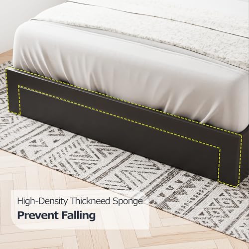 VECELO Full Size Bed Frame with 3 Storage Drawers, Leather Upholstered with Diamond Tufted Headboard, Solid Wood Slat Support & Steel Framework, PU & Black VECELO
