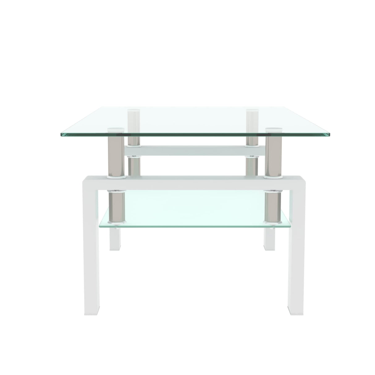 Glass Coffee Table for Living Room, Modern Coffee Table with Transparent Tempered Glass Top and White Metal Legs, Rectangle Tea Table for Home Meihua