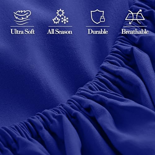 Mocassi Queen Fitted Sheet - Deep Pocket Cooling Sheets up to 16 inch - Hotel Luxury 1800 Premier - Softest Sheets - Wrinkle Resistant - 1 Single Bottom Fitted Sheet, Queen, Imperial Blue Mocassi