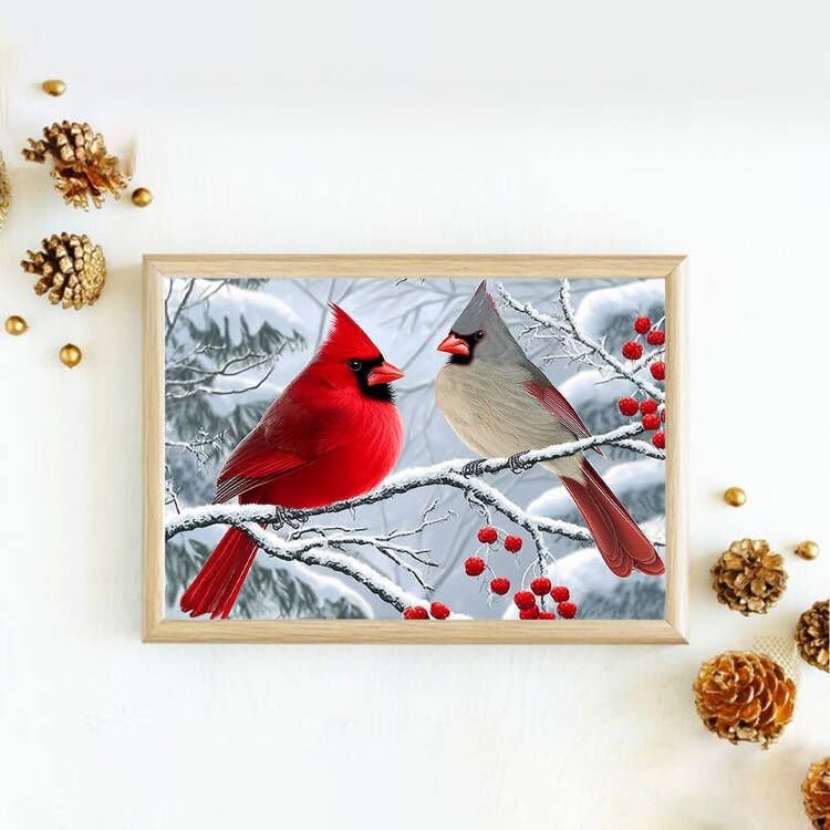 Cardinals Diamond Art Kits for Adults, 5D Christmas Diamond Painting Kits for Beginner, Full Round Drills Red Birds Painting by Diamond Snow Scene Bead Gem Art for Home Decor 16 x 12 in DIYDECORFUN