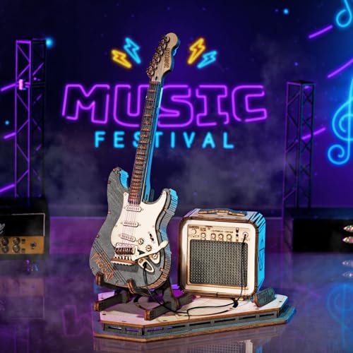 ROKR 3D Puzzles for Adults Wooden Craft Kits Musical Instrument Model Kit Collectibles Home Desk Room Decor (Electric Guitar) ROKR