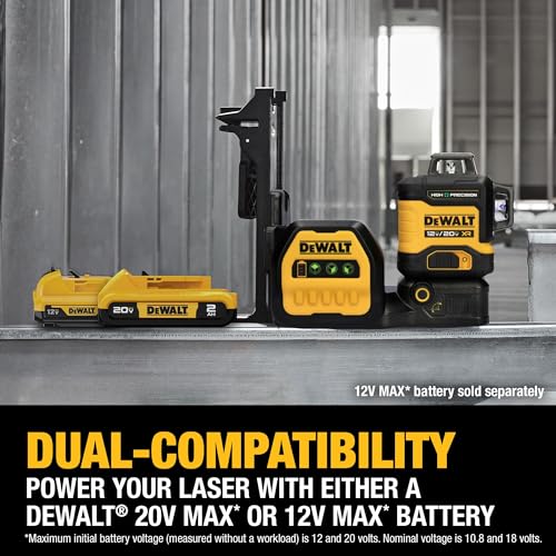DEWALT 12V/20V MAX XR Line Laser, High Precision 3 X 360, Green, Battery and Charger Included (DCLE34033D1) DEWALT