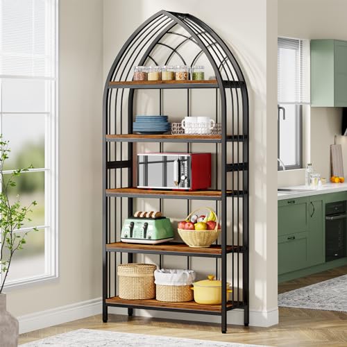 Tribesigns Rustic Brown & Black 74.8-Inch 5-Tier Industrial Curved Bookshelf Set of 2 Tribesigns