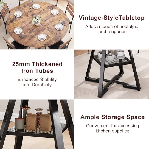 Jocoevol 51'' Round Dining Table for 6,Kitchen Dining Room Circle Dinner Pedestal Table,Space Saving Wood Kitchen & Dining Room Furniture (Vintage, 51In) Jocoevol