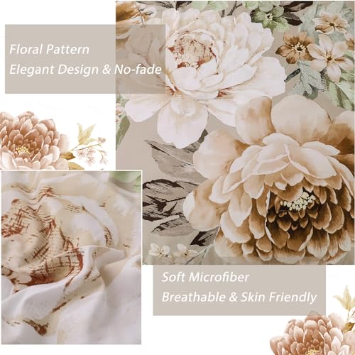 Dintszyayue Khaki Floral Comforter Set King Size 7 Pieces Bed in a Bag Elegant Flower Bedding Set for All Season with Flat Sheet, Fitted Sheet, Pillowcases & Shams Dintszyayue