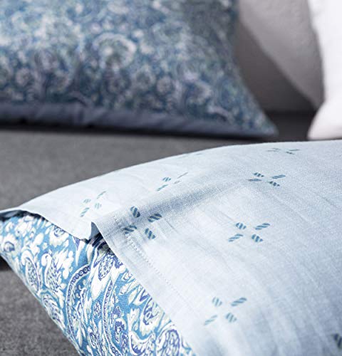 SLEEPBELLA Duvet Cover Set 600 Thread Count Cotton Bedding Set (Twin, Blue-Paisley) SLEEPBELLA