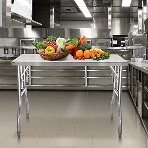 VEVOR 48 x 30 Inch Commercial Prep, Heavy-Duty Folding 661 lbs Load, Work Table, Silver Stainless Steel Kitchen Island VEVOR