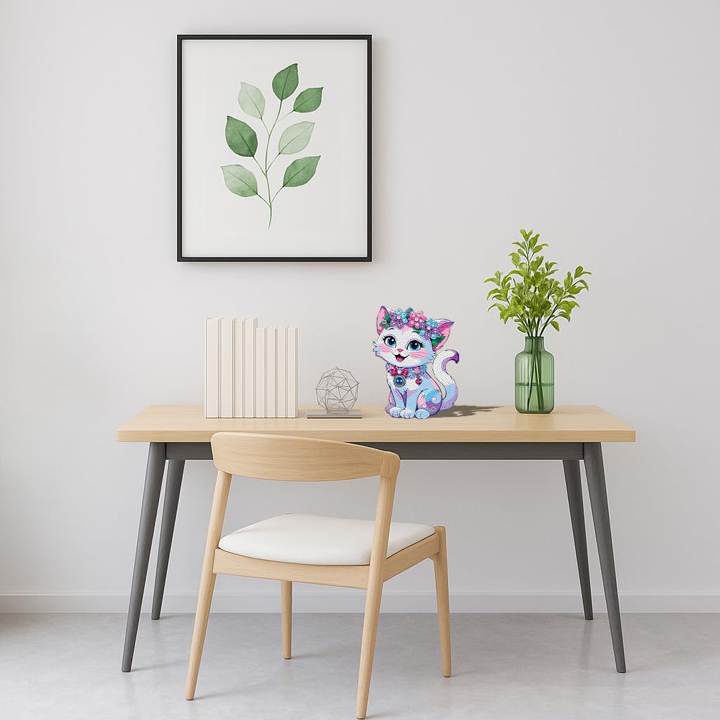 YIYIAH Diamond Art Cat Decor Statues Desk Placement Ornament - 5D Cartoon Diamond Painting Kits for Beginners - DIY Diamond Art Kit Full Round Drill Big Gem Art Cat Gifts for Women YIYIAH