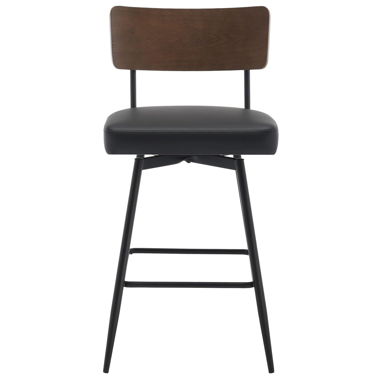 Bekrvio Counter Height Swivel Bar Stools Set of 3, Upholstered Faux Leather Barstools with Wood Backs and Metal Legs, 26" Seat Height Counter Bar Stool for Kitchen Island, Black Bekrvio