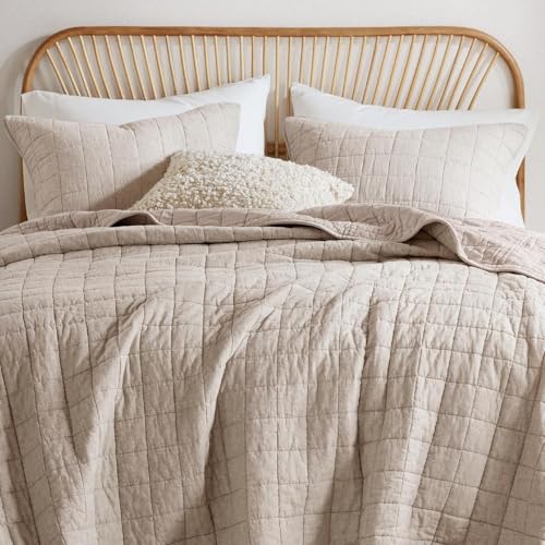 Hyde Lane Linen Quilt Set King Size - Breathable Box Stitched European Flax Bedding Set for Bedspread and Coverlet, with 2 Pillow Shams, 106"x96", Linen Hyde Lane