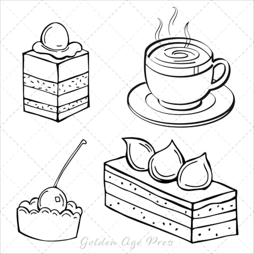 Food & Snacks Bold & Easy Coloring Book: Simple Large Print Savory and Sweet Treats Dessert Designs for Kids, Adults & Beginners WoodArtSupply