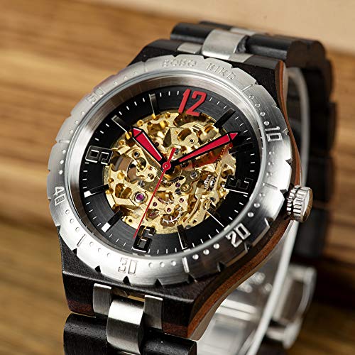 BOBO BIRD Brand Design Mens Wooden Automatic Mechanical Watches Multifunction Business Luxury Wood Watch for Men (Black) BOBO BIRD