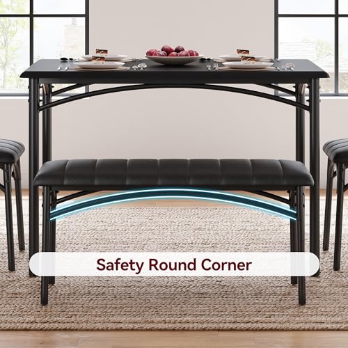 GAOMON 4-Piece Kitchen Dining Room Table Chair Set, Indoor Modern Dinette Set for 4 with Upholstered Bench and 2 Chairs, Square Dinner Table Set for Small Space, Apartment, Dinner, Breakfast, Black GAOMON
