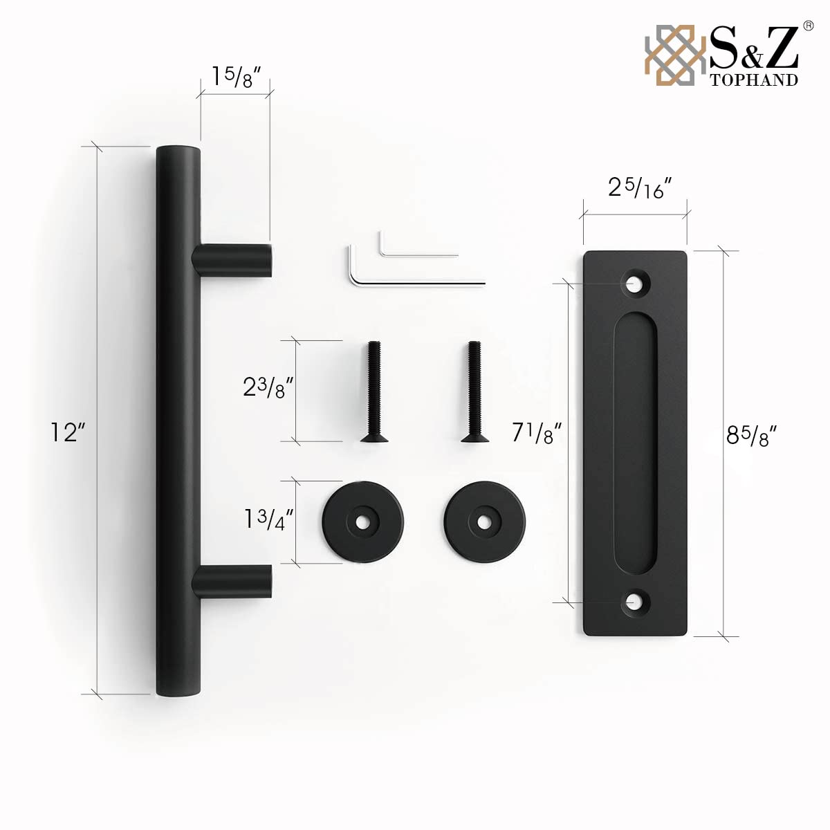 S&Z TOPHAND 30 in. x 84 in. Unfinished British Brace Knotty Barn Door with 5FT Sliding Door Hardware Kit/Solid Wood/Sliding Door/Double Surfaces/A Simple Assembly is Required (30, Door+J Shape) S&Z TOPHAND