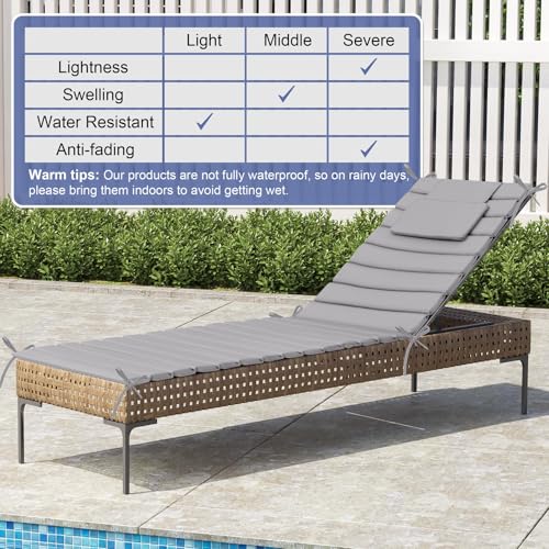 Crestlive Products Chaise Lounge Cushion Outdoor Set of 2, Foldable Waterproof Pool Lounge Chair Cushions with Straps, Lounger Cushions for Outdoor Furniture, 71''Lx21''W (Light Gray)