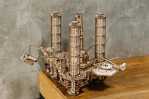 Wood Trick Offshore Rig Platform Wooden 3D Puzzles for Adults and Kids to Build - Interactive Movable Platform - Wooden Models Engineering DIY Wood Trick