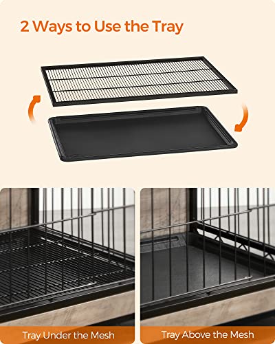 Feandrea 44.1" Dog Crate Furniture, Indoor Dog Cage Side End Table, XL Pet Wood Kennel for Large and Medium Dogs up to 80 lb with Multi-Purpose Removable Tray, Double-Door Pet House, Greige Feandrea