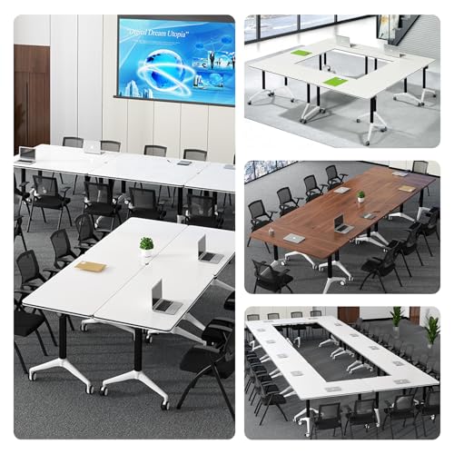 HSHBDDM Folding Conference Table with Flip-Top & Locking Wheels, Training Table with Metal Frame – Modular, Space-Saving Design for Office, Meeting, and Classroom Use HSHBDDM