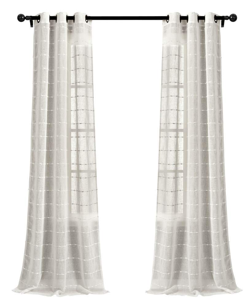 Lush Decor Farmhouse Textured Grommet Sheer Window Curtain Panel Pair, 38"W x 84"L, White Lush Decor
