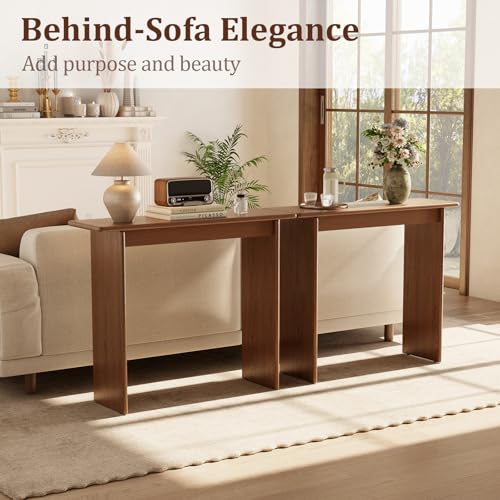 AQIMUELE Walnut Console Table Thin Rubberwood Minimalist Mid-Century Style | Stable and Sturdy 39.4" W x 11.8" D x 31.5" H for Entryway/Sofa Back AQIMUELE
