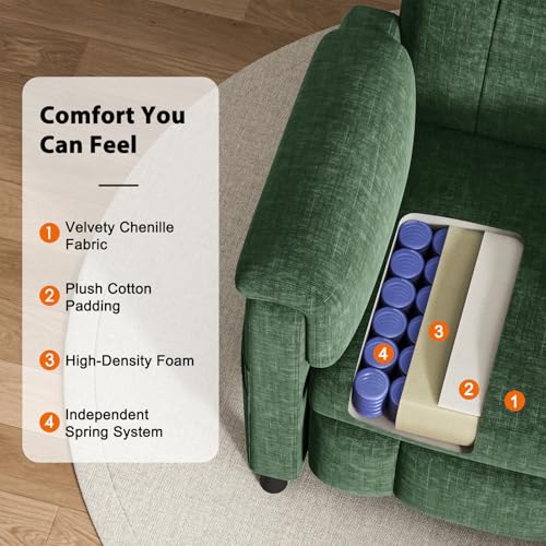 Pipishell Power Recliner Chair for Adults,Electric Recliner with Remote, Adjustable Recline/Footrest, Chenille Fabric,Thick Seat Cushion, Small Recliner for Living Room, Home Theater, Green