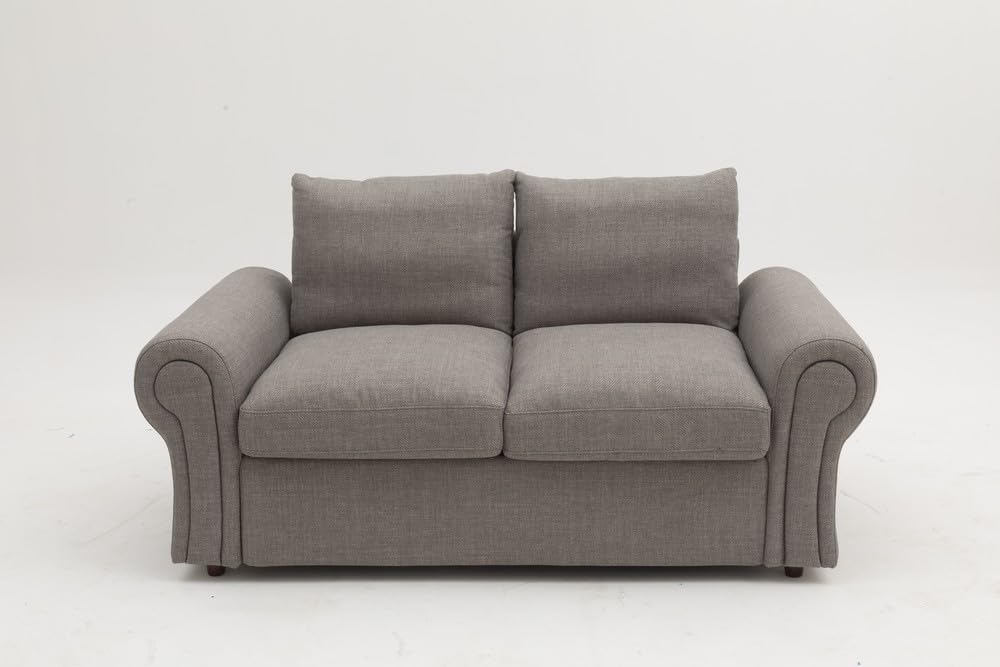 Panana Modern 2 Seater Loveseat Sofa Couch with Storage, Dark Grey or Light Color, Choice of Curved, Sock or Track Arm Design (Light Gray, 2 Seater - Scroll Arms) Panana