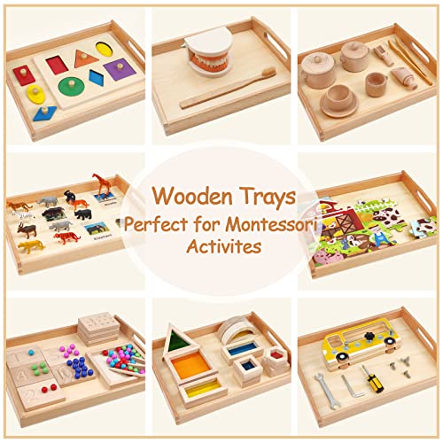 Montessori Wooden Trays with Handles, 3 Pack Small Medium Big Quality Wood Tray for Toddlers and Kids Montessori Activities, Trays to Store Toys and Educational Aids at Home Kindergarten (Beech) BBtinker