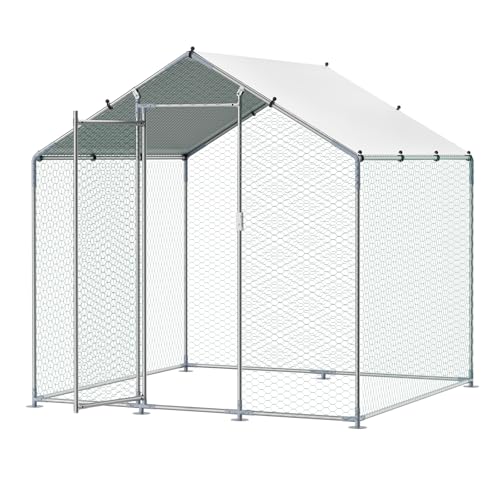 VEVOR Metal Chicken Coop, 6.56x6.56x6.56ft Walk in Chicken Runs for Yards with Cover, Spire Roof Hen House Enclosure with Security Lock, Outdoor Duck Rabbit Poultry Cage Pen for Backyard, Farm, Yard VEVOR