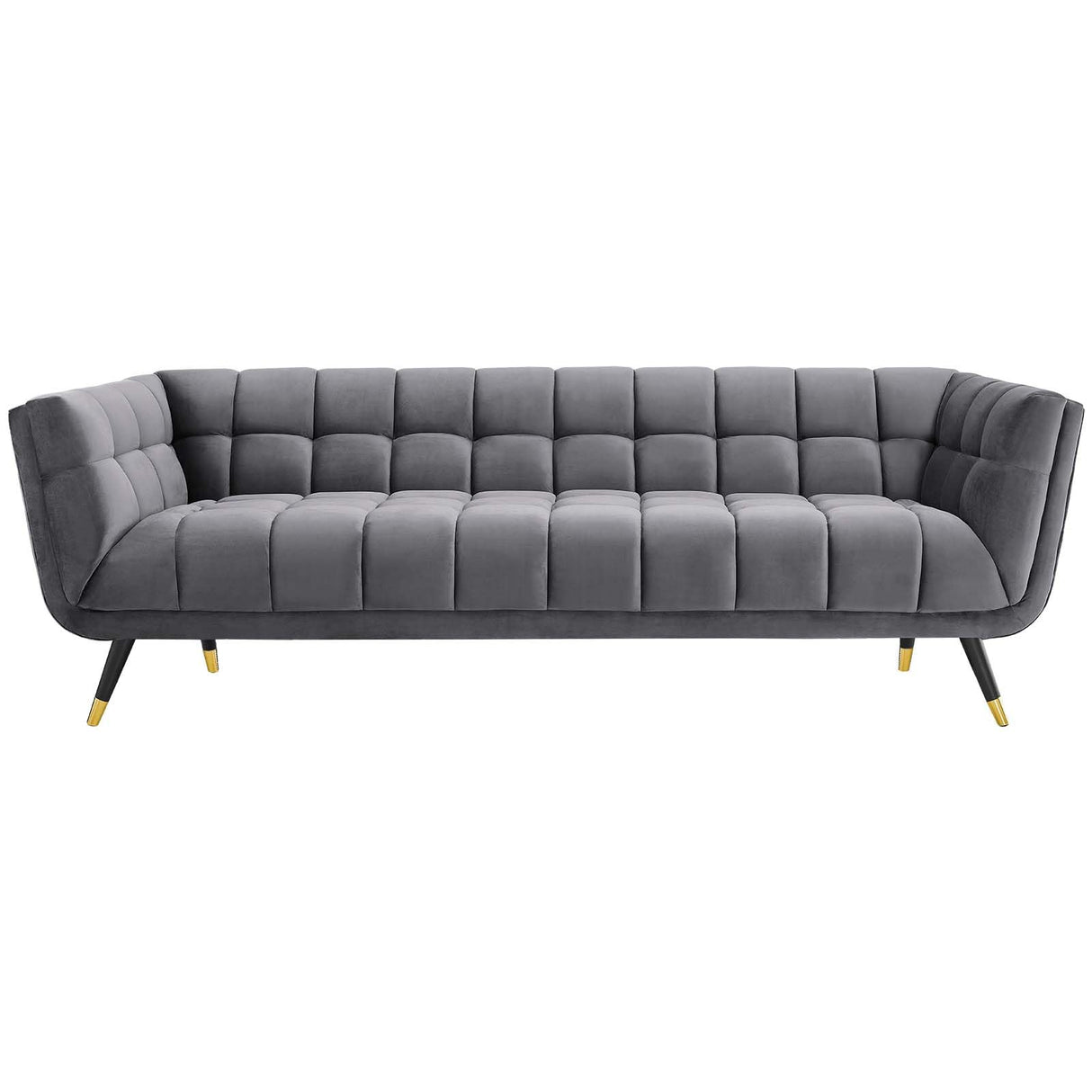 Modway Adept Contemporary Mid-Century Modern Performance Velvet Upholstered Tufted Sofa in Gray Modway