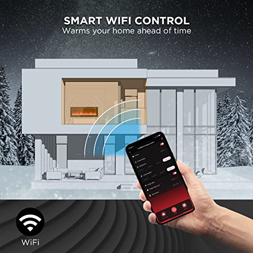 TURBRO 50” Smart WiFi Infrared Electric Fireplace with Sound Crackling and Realistic Flame, 1500W Quartz Heater, Recessed or Wall Mounted, Adjustable Flame Effects, Remote Control and App, in Flames TURBRO