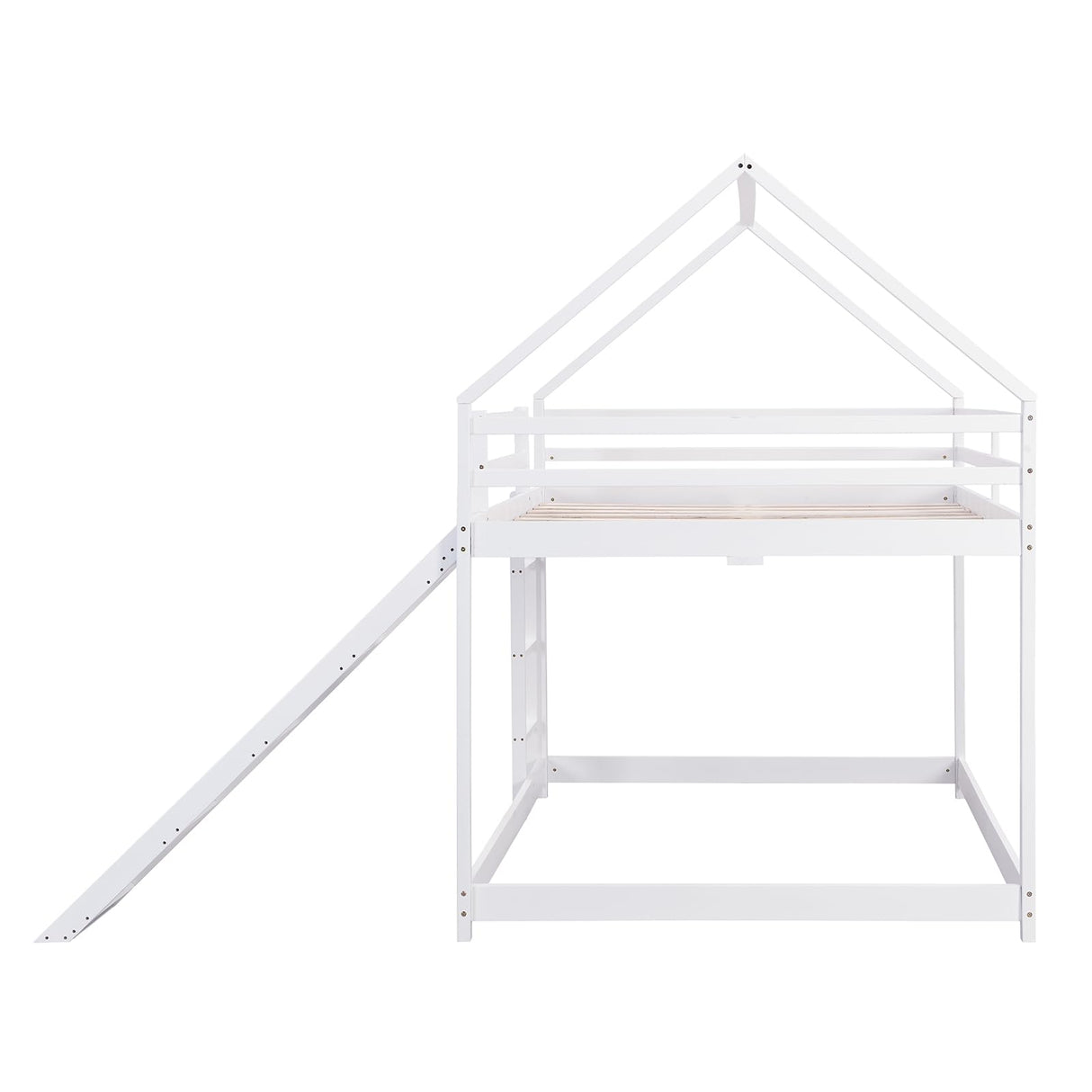 Full Size Loft Bed with Slide, Space Saving House Bunk Beds for Kids Bedroom Furniture, Pine Wood Bed Frame with 12.4" High Safety Guardrail & Ladder, No Box Spring Needed, Teens, Girls, Boys, White Obuvar