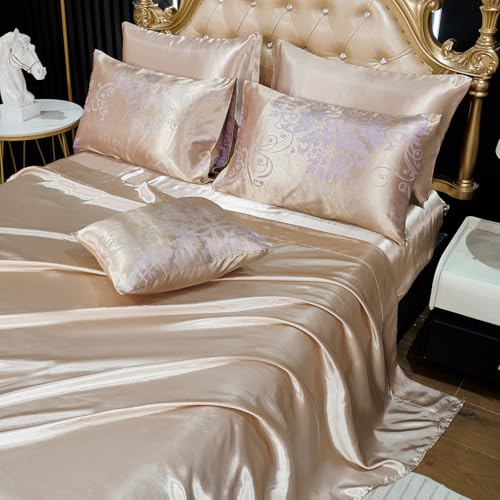 Jacquard Queen Comforter Set with Sheet Set Gold Bedding Set 8 Pcs Embroidery Neoclassical Floral Pattern Bed Home Decor Soft Down Comforter Luxury Hotel Silky Bed in a Bag with 1 Cushion Cover Bedding_Dreamer