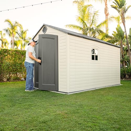 Lifetime Outdoor Storage Shed, 8x15 Ft, Desert Sand, Resin Backyard Tool Shed with Lockable Doors and Weather-Resistant Panels Lifetime