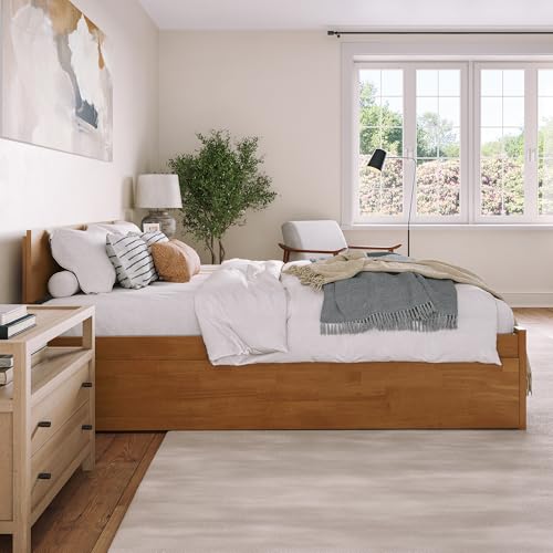 AFI Orlando Queen Solid Wood Platform Bed with Footboard & Twin XL Trundle in Light Toffee AFI